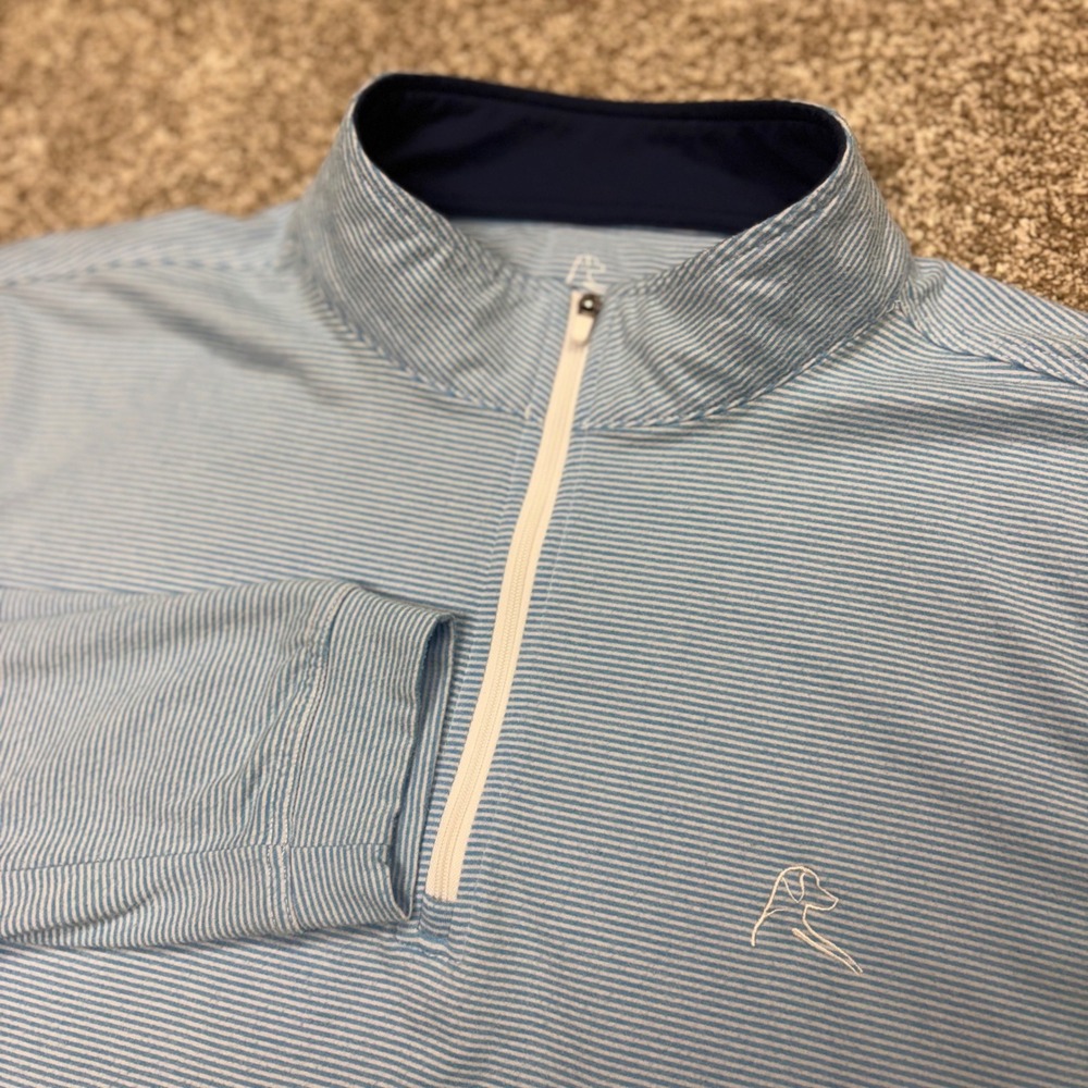 Rhoback Tailwind Performance 1/4 Zip Mens Large Blue Striped Golf Pullover